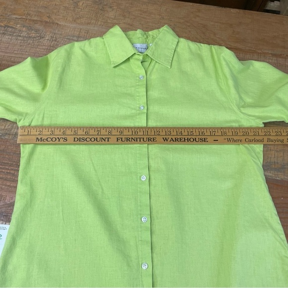 Kim Rogers Women’s Medium Linen Button Shirt Long Sleeve Yellow Green Linen - Picture 5 of 8
